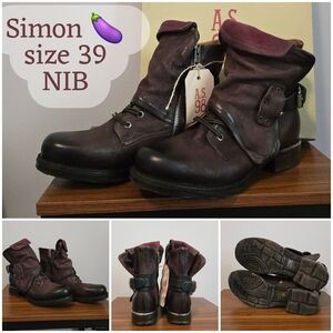 A.S.98 "Simon" Eggplant Leather Boots Size 39